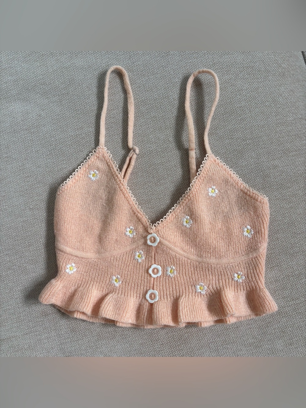 For Love & Lemons Peach Daisy Knit Crop Top